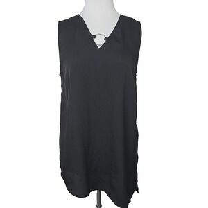 Dana Buckman Black Chiffon V Neck Asymmetrical Hem Sleeveless Top Small S